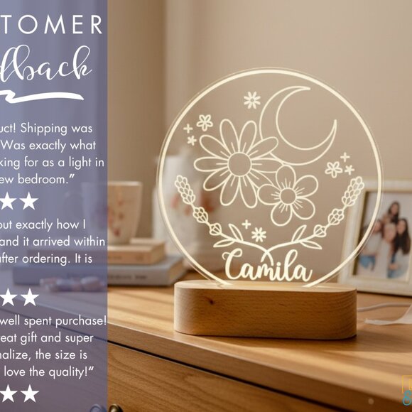Personalized Flower LED Light – Unique Floral Night Light Decor - Picture 7 of 8